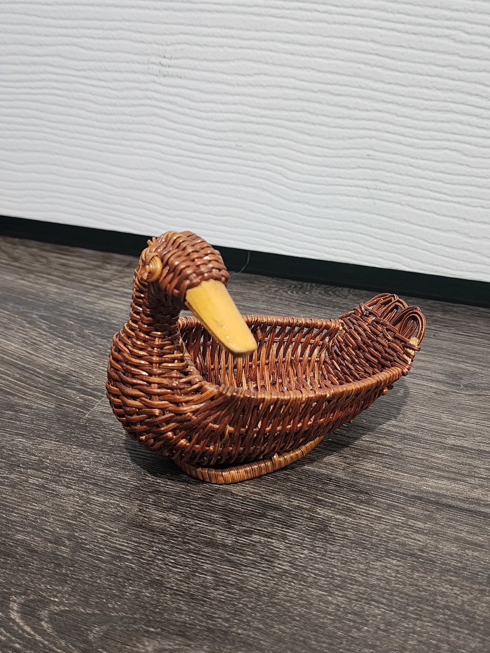 Handwoven Brown Duck-Shaped Wicker Basket, Small